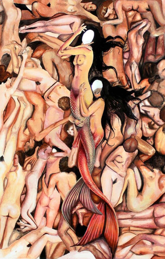 As nereidas... e os outros, 2019.  Técnica mista: aquarela e papel espelho. 42X29. [880x1376 px]