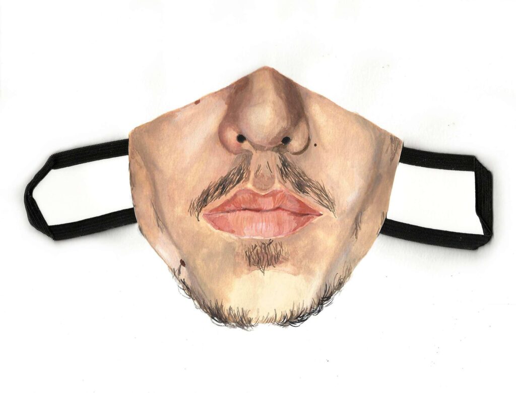 Máscara nº1, Jonas, 2020. Aquarela e elásticos.18x23 [2206x1679 px]