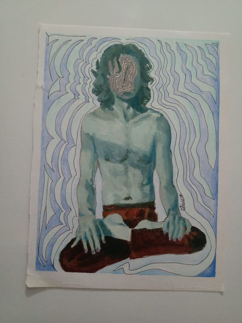 Shine on you, 2021. Tinta óleo, lápis e caneta nanquim sobre papel cartão. 19,3cm x 26,8cm pintura com pincel e detalhes em caneta e lápis. [780x1040 px]