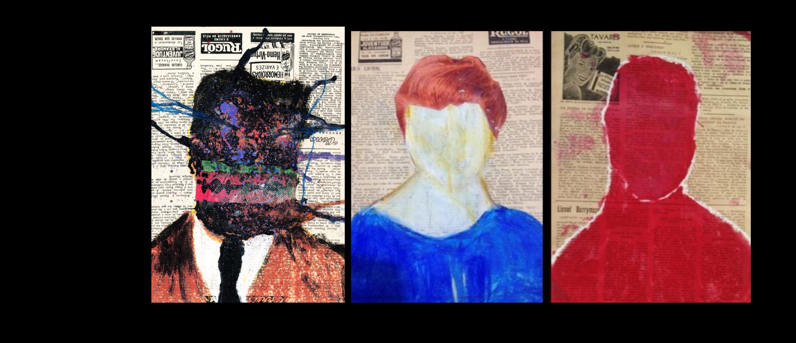 Série: “(DES)” - Colagem: Giz pastel sobre páginas antigas de revistas. Dimensao.  35cm x 24cm. 2018. [2560x1105 px]