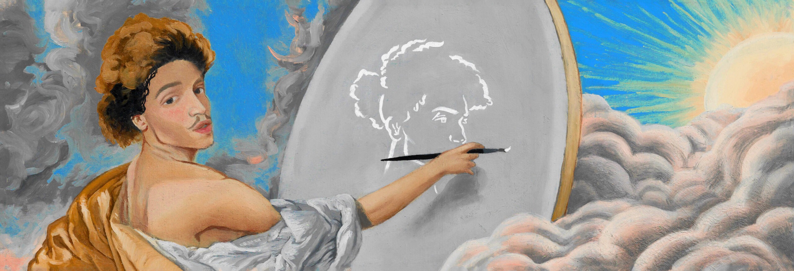 Allegorie d'un soleil nouveau, 2021. Pôster. 600x200mm. Pôster de pintura em óleo sobre madeira. [2560x874px]