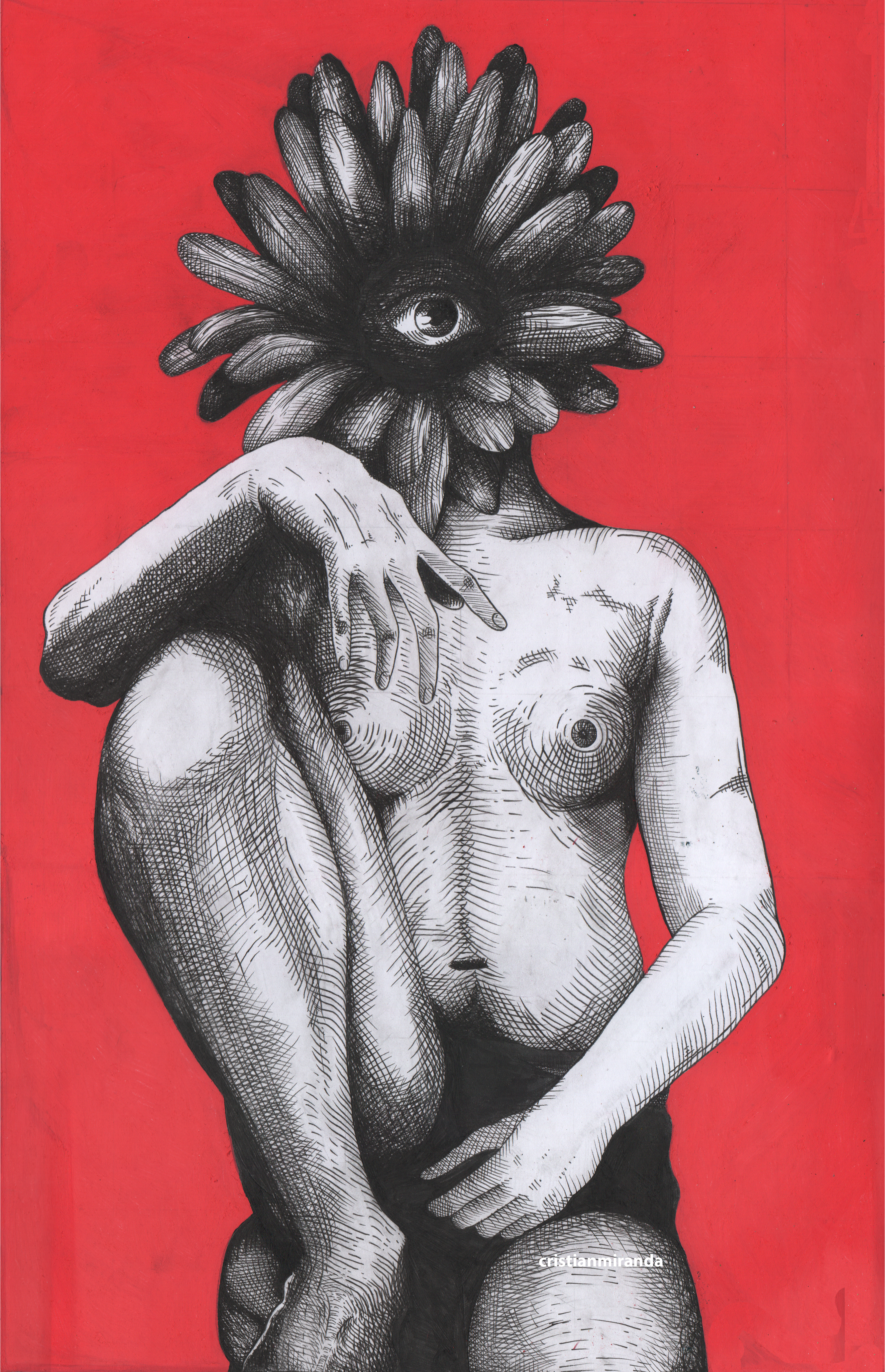 Homem flor, 2021, Nankin e Posca. [3186x4940px]